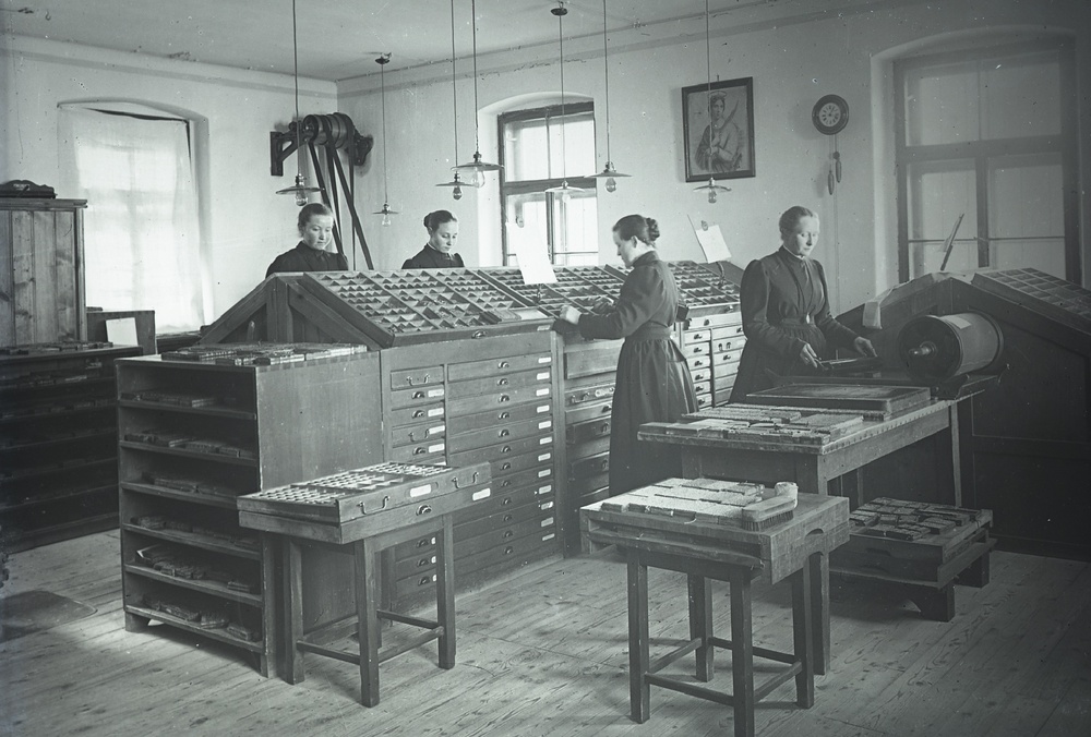 Setzsaal Druckerei Maria Sorg 1898